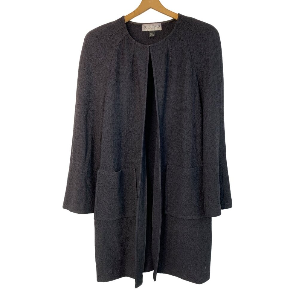 VTG St. John Collection Women's Knit Cardi Size 10 Wool Blend Black USA 7461